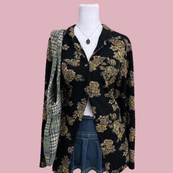 Coldwater Creek Tops - vintage 90s black floral whimsygoth grunge button up